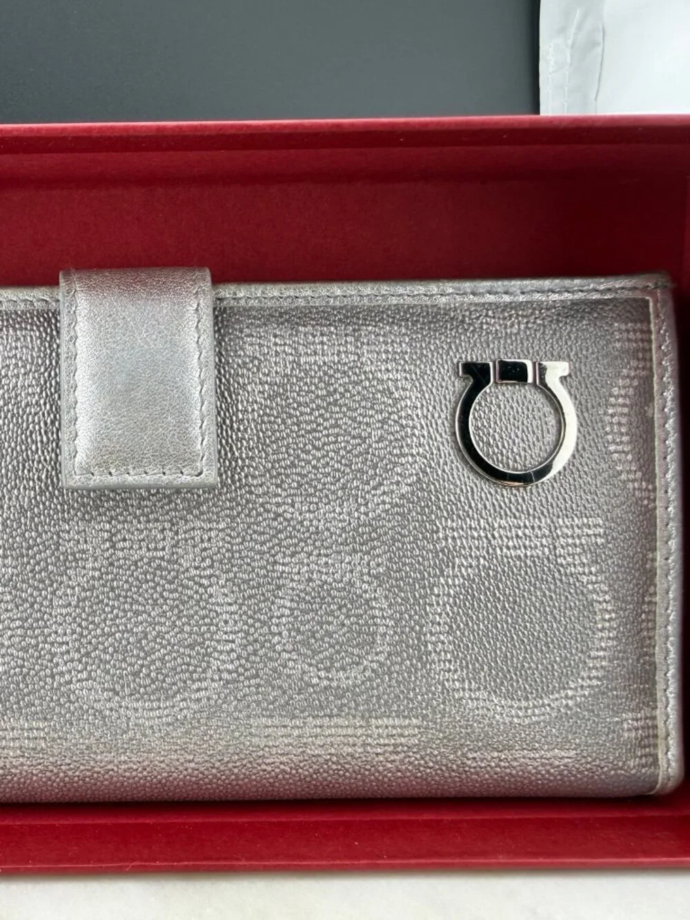 Vintage Salvatore Ferragamo Gancini Silver Wallet